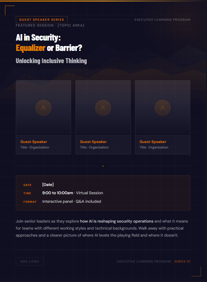 Executive learning event template — guest speaker series design sample